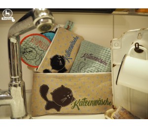 Stickserie ITH - Katzenwäsche Tasche & Abschmink Pad & Waschlappen